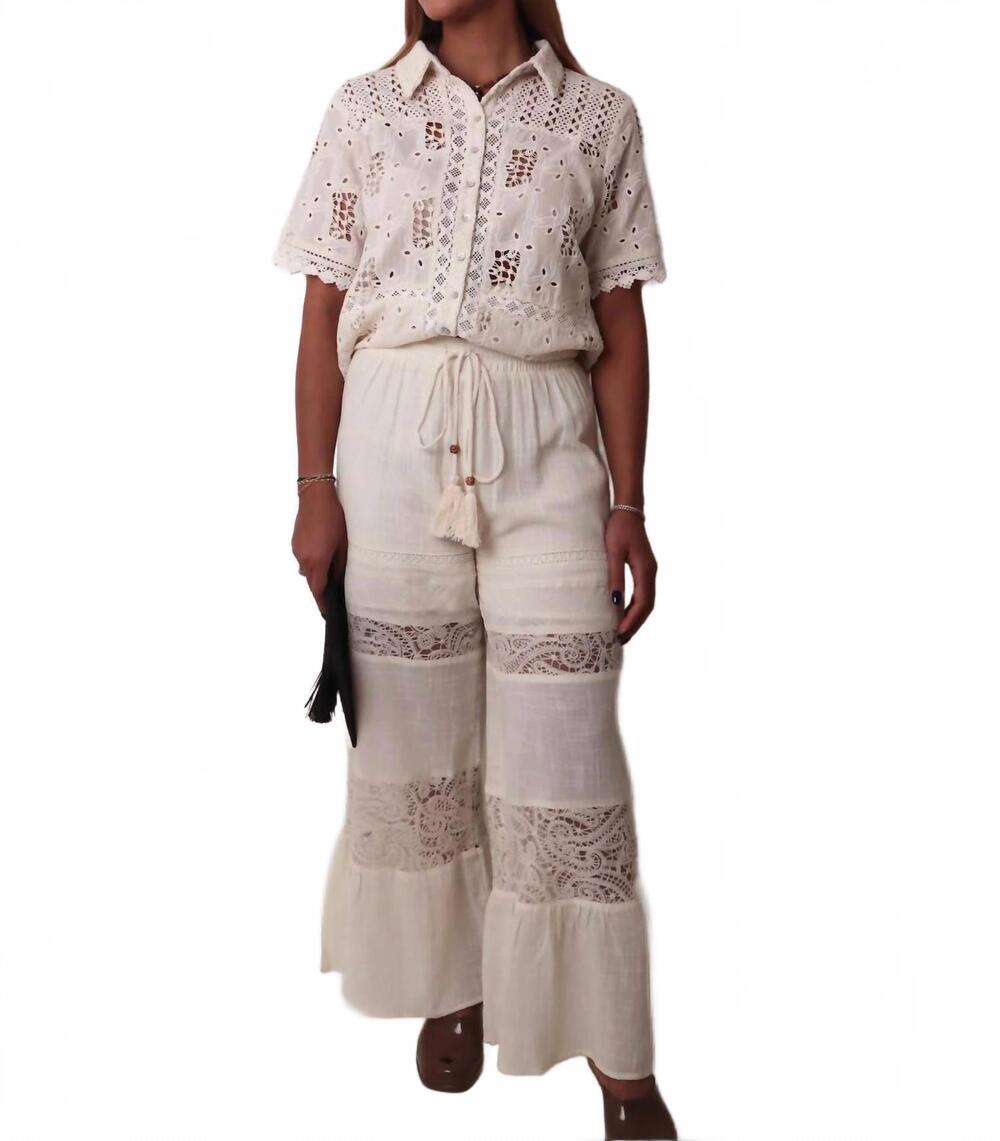 NEW MISS ME wide leg tiered pants in white